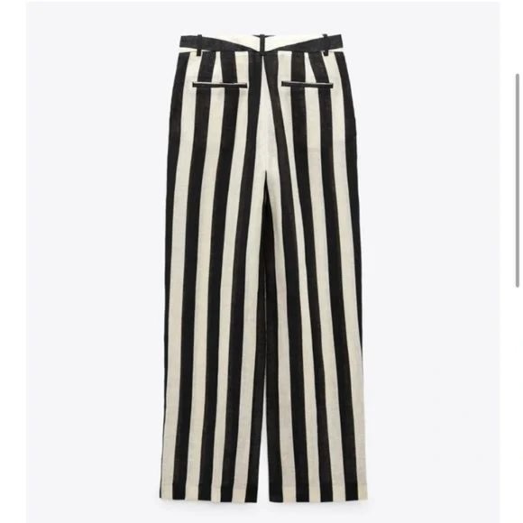 ZARA STRIPED STRAIGHT LEG LINEN PANTS - Picture 4 of 5